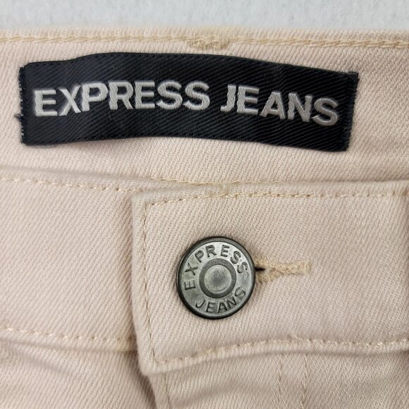 Express Jeans Womens Distressed Frayed Hem Denim Shorts Size 4 Beige - Picture 2 of 8